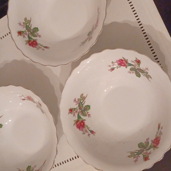 NWOT (Allied Design exquisite set of 4 Bowls_silver trim beautiful flora pattern - Picture 1 of 4